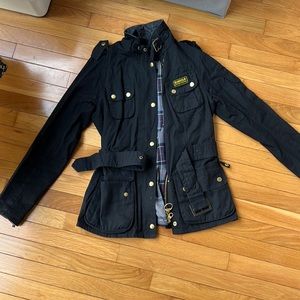 Barbour international waxed utility jacket, size USA 6 / UK 10, belted, like new